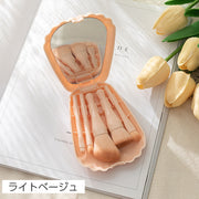 メイクブラシ 5本セット  ケース入り ミラー付き シェル 貝殻 おしゃれ かわいい メイク道具 コスメ 化粧道具 化粧筆 コンパクト パウダーブラシ アイシャドウブラシ リップブラシ 携帯 持ち運び 旅行 整理 便利