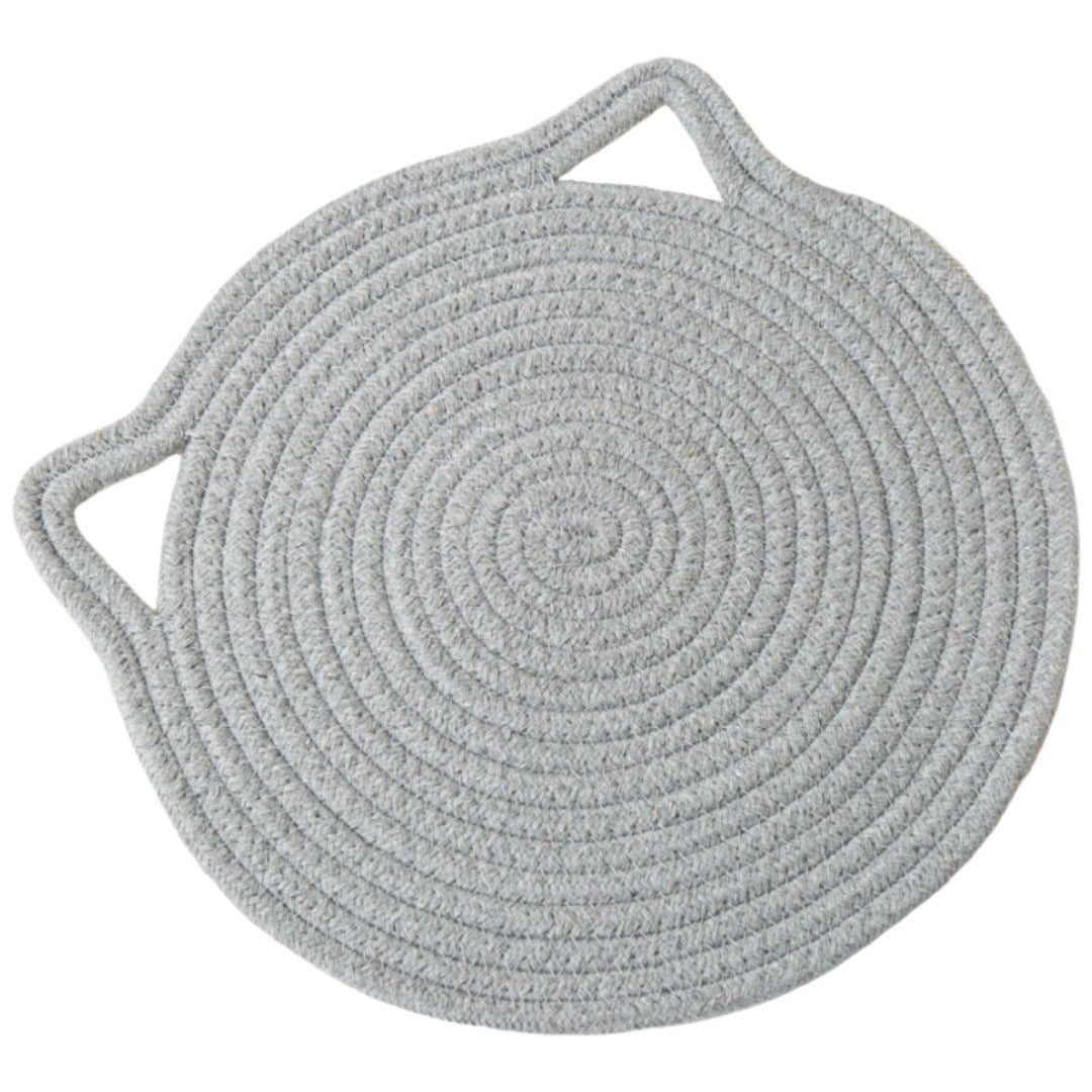 鍋敷き 生活雑貨 キッチン雑貨 キッチンファブリック 30cm 猫型 ネコ型 丸形 ラウンド 布製 無地 カラフル グレー オフホワイト シンプル カジュアル かわいい キュート ポップ おしゃれ