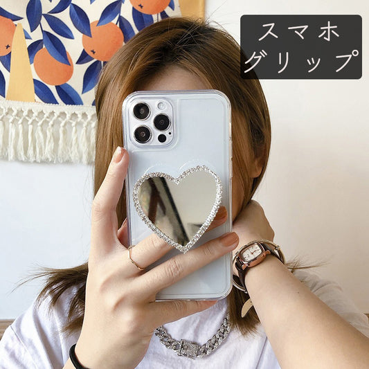 スマホグリップ グリップトック スマホリング レディース ミラー ハート 商品画像