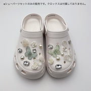 シューパーツ クロックス用 20個セット シューアクセサリー レディース 女性 ガールズ パール調 蝶 お花 フラワー 薔薇 アクセサリー おしゃれ かわいい
