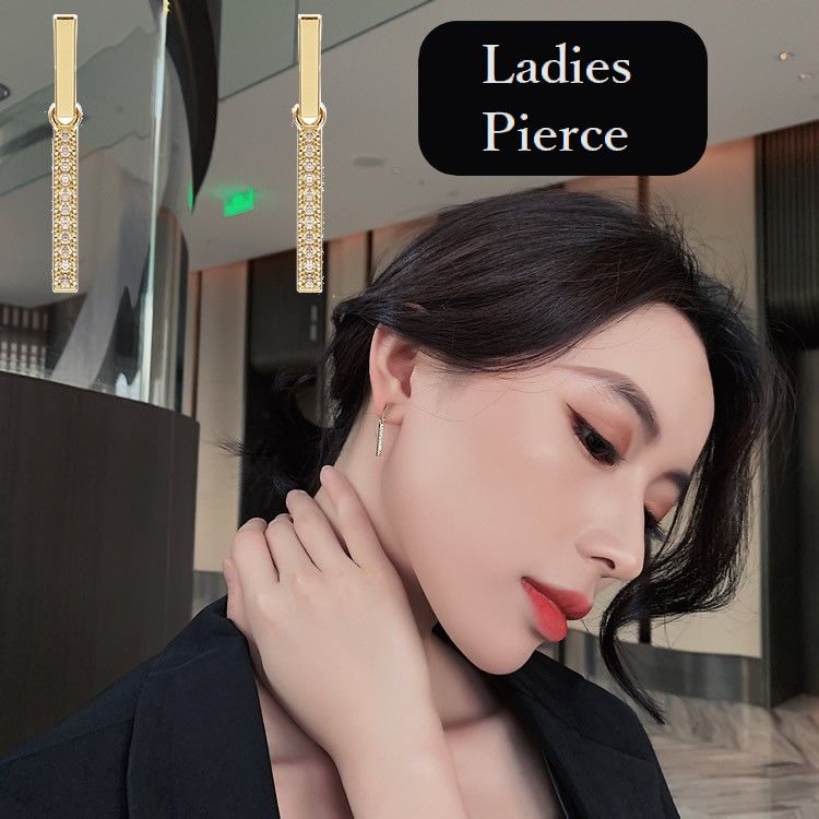 スタッドピアス アクセサリー レディース 女性用 ゴールドカラー ラインストーン 揺れる バー 小ぶり シンプル かわいい キュート カジュアル オフィス 会社 上品 エレガント おしゃれ ファッション小物 耳飾り プレゼント 贈り物 ギフト 誕生日 普段使い 結婚式 フォーマル