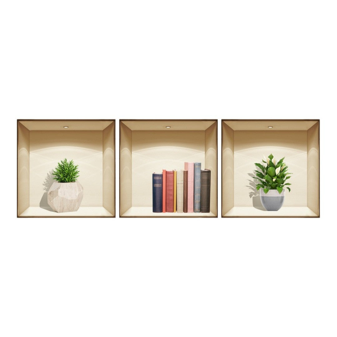 ウォールステッカー 壁ステッカー 壁紙シール シール式 リアル トリックアート 3D 棚 本 植物 ルームデコレーション ウォールデコレーション お洒落 貼り付け簡単 DIY 模様替え 飾り付け 壁面装飾 壁装飾 室内装飾 イメージチェンジ 雑貨