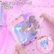 コインケース 小銭入れ 小物入れ レディース 女性 クリアカラー オーロラカラー 透明 スケルトン ミニ財布 ボタン コンパクト 可愛い おしゃれ