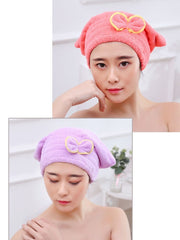 タオルキャップ ヘッドタオル ヘアキャップ ヘアドライ用タオル レディース 女性 生活雑貨 入浴グッズ ギャザーゴム リボン 無地 ピンク ブルー シンプル かわいい キュート 使いやすい