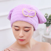 タオルキャップ ヘッドタオル ヘアキャップ ヘアドライ用タオル レディース 女性 生活雑貨 入浴グッズ ギャザーゴム リボン 無地 ピンク ブルー シンプル かわいい キュート 使いやすい