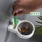 灰皿 壁掛け 粘着式 煙草入れ たばこグッズ 小物入れ付き 穴あけ不要 工具不要 ステンレス ライター入れ 多機能 部屋 トイレ 屋外 取り外し可能 簡単設置 シンプル 丸型 洗える 清潔
