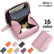 ミニ財布 レディース 本革 牛革 カードケース コインケース ミニウォレット 二つ折り RFID スキミング防止 コンパクト 小さい ボックス型 小銭入れ じゃばら式 おしゃれ かわいい シボ ラウンドファスナー 女性用 メンズ 男性用