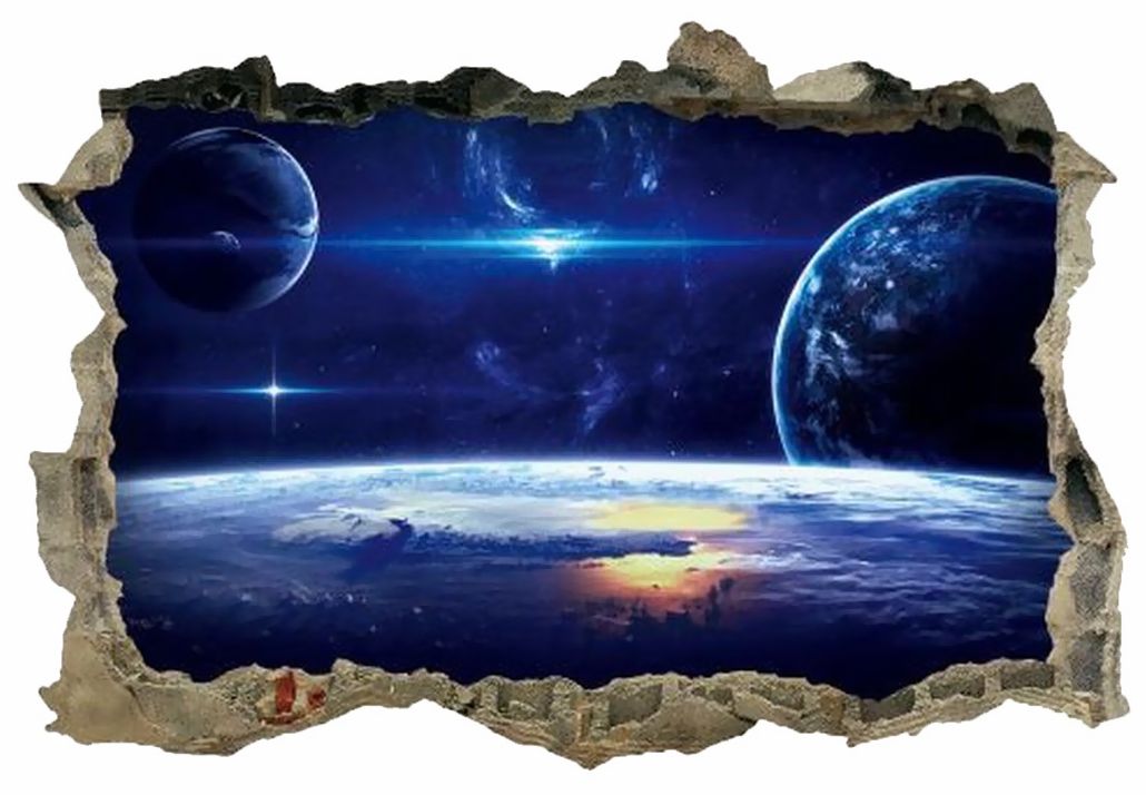 ウォールステッカー 壁紙シール 3D 立体的 トリックアート だまし絵 宇宙 星 惑星 ルームデコレーション ウォールデコレーション 壁面装飾 室内装飾 リフォーム パーティー イベント 飾り付け おもしろい 面白い 雑貨 小物 インテリア