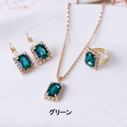 ネックレス ピアス 指輪 リング 3点セット ゴールドカラー ラインストーン レディース アクセサリー おしゃれ エレガント パーティ