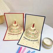 バースデーカード お誕生日カード ポップアップカード グリーティングカード グリカ メッセージカード 紙物雑貨 ギフト関連雑貨 プレゼント関連雑貨 正方形 バースデーケーキ HAPPY BIRTHDAY ブルー レッド シンプル 可愛い キュート おしゃれ