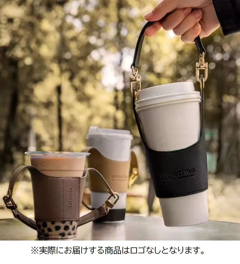 ドリンクホルダー カップホルダー ストラップ付き 面ファスナー レザー調 ボア 商品画像4