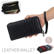 長財布 レディース メンズ レザー 大容量 ハンドストラップ付き カード入れ 収納力 スキミング防止 RFID ラウンドファスナー おしゃれ ブラック ピンク 黒