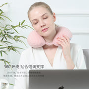 ネックピロー 首枕 クッション U字型 2way 2in1 安眠グッズ トラベルグッズ スナップボタン付き ジッパー ストライプ シンプル 休息 休憩 昼寝 旅行 車内 機内 長距離移動 オフィス 仮眠 フィット スリム コンパクト 持ち運び 便利
