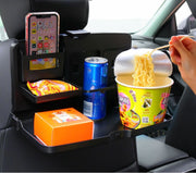 カーテーブル ドリンクホルダー スマホスタンド 車載トレイ 車用ホルダー 食事トレイ 開閉式 コンパクト 後部座席用 小物置き 便利 折りたたみ