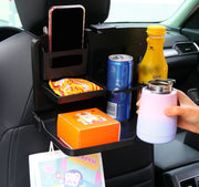 カーテーブル ドリンクホルダー スマホスタンド 車載トレイ 車用ホルダー 食事トレイ 開閉式 コンパクト 後部座席用 小物置き 便利 折りたたみ