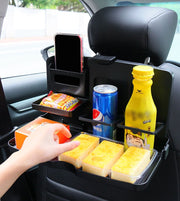 カーテーブル ドリンクホルダー スマホスタンド 車載トレイ 車用ホルダー 食事トレイ 開閉式 コンパクト 後部座席用 小物置き 便利 折りたたみ