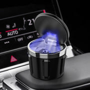 車用灰皿 LEDライト付き 自動LED照明 蓋付き ドリンクホルダー型 車内用 カー用品 喫煙具  吸い殻入れ タバコ 煙草 持ち運び 携帯型 ポータブル 卓上 耐火性 水洗い可能 シンプル おしゃれ