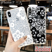 iPhoneケース iPhoneカバー スマホカバー スマホケース 雑貨 スマホアクセサリー ソフト 柔らかい シリコン 総柄 花柄 ブラック ホワイト クリア 可愛い キュート 華やか おしゃれ