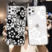 iPhoneケース iPhoneカバー スマホカバー スマホケース 雑貨 スマホアクセサリー ソフト 柔らかい シリコン 総柄 花柄 ブラック ホワイト クリア 可愛い キュート 華やか おしゃれ