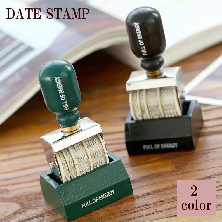 スタンプ 日付印 回転印 ハンコ 文房具 事務用品 かわいい 日記 手帳 英語 DIY ローラー 雑貨 小物 ステーショナリー 便利 西暦