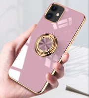 iPhone用ケース スマホカバー アイフォン用 落下防止 リング付き メッキ加工 くり抜き 薄型 軽量 背面保護 傷防止 スタンド機能 おしゃれ きれいめ 上品 かわいい シンプル