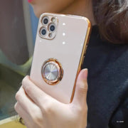 iPhone用ケース スマホカバー アイフォン用 落下防止 リング付き メッキ加工 カメラ保護 薄型 軽量 背面保護 傷防止 スタンド機能 おしゃれ きれいめ 上品 かわいい シンプル