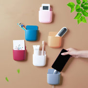 ウォールラック リモコンラック スマホ充電スタンド 小物入れ 収納ケース 粘着テープ 穴あけ不要 ウォールケース 壁面収納 ケーブル穴付き 眼鏡スタンド 収納用品 テレビ エアコン スマホ ベッドサイド 洗面所 リビング おしゃれ かわいい