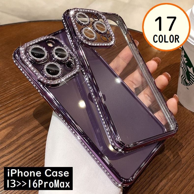 iPhoneケース カバー スマホケース 耐衝撃 カメラ保護 背面保護 薄型スリム 防塵 ラインストーン キラキラ クリア 透明