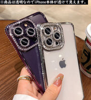iPhoneケース カバー スマホケース 耐衝撃 カメラ保護 背面保護 薄型スリム 防塵 ラインストーン キラキラ クリア 透明