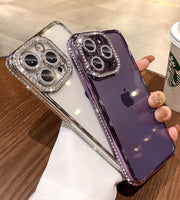 iPhoneケース カバー スマホケース 耐衝撃 カメラ保護 背面保護 薄型スリム 防塵 ラインストーン キラキラ クリア 透明