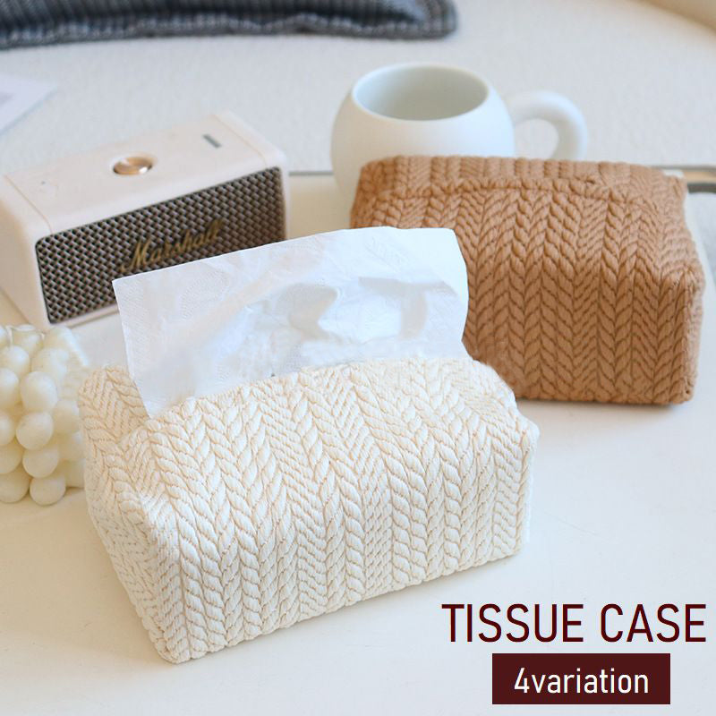 ティッシュケース ティッシュカバー ソフトパックティッシュ フック付き 編み込み風 無地 商品画像