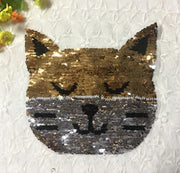 スパンコールワッペン 色が変わる ネコ ウシ アニマル アップリケ ハンドメイド 手芸用品 パーツ 装飾 大きい