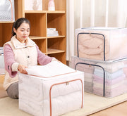 衣類収納ボックス 収納ケース 収納袋 押し入れ収納 66L 大容量 折りたためる 防水 撥水 ファスナー 持ち手 自立 衣装ケース 衣替え 透明 クリア 見やすい 便利アイテム