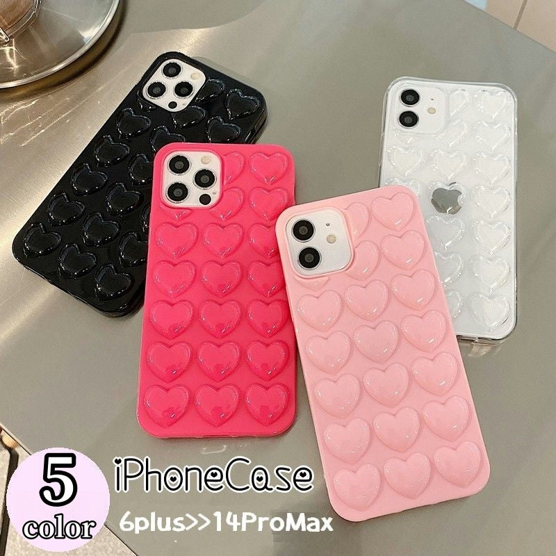 スマートフォンケース iPhoneケース スマホカバー 携帯ケース 携帯カバー ハート 立体 凸凹 デコボコ 背面保護 傷防止 ストラップホール付き ぶら下げ おしゃれ かわいい ガーリー キュート レディース 女性 アイフォン アイフォーン