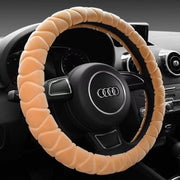 ハンドルカバー ステアリングカバー 直径38cm カー用品 車用 O型 起毛 ふわふわ 暖かい あったか 秋冬 おしゃれ かっこいい カーアクセサリー