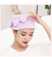 ヘアドライタオル タオルキャップ ドライキャップ レディース 女性用 大人用 リボン ふわふわ もこもこ 吸水 速乾 乾燥 おしゃれ かわいい デイリー 単色 無地 シンプル リラックス バス用品 お風呂 温泉 水泳 ジム 日用品 雑貨