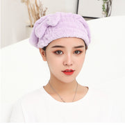 ヘアドライタオル タオルキャップ ドライキャップ レディース 女性用 大人用 リボン ふわふわ もこもこ 吸水 速乾 乾燥 おしゃれ かわいい デイリー 単色 無地 シンプル リラックス バス用品 お風呂 温泉 水泳 ジム 日用品 雑貨