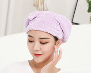 ヘアドライタオル タオルキャップ ドライキャップ レディース 女性用 大人用 リボン ふわふわ もこもこ 吸水 速乾 乾燥 おしゃれ かわいい デイリー 単色 無地 シンプル リラックス バス用品 お風呂 温泉 水泳 ジム 日用品 雑貨