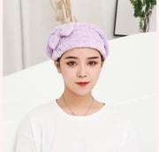 ヘアドライタオル タオルキャップ ドライキャップ レディース 女性用 大人用 リボン ふわふわ もこもこ 吸水 速乾 乾燥 おしゃれ かわいい デイリー 単色 無地 シンプル リラックス バス用品 お風呂 温泉 水泳 ジム 日用品 雑貨