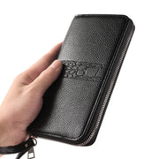 長財布 財布 メンズ 男性 カード入れ ストラップ付き カードケース お札入れ スマホ入れ PU レザー調 クラッチバッグ 小銭入れ ファスナー 無地 型押し おしゃれ かっこいい