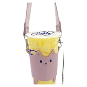 ドリンクホルダー カップホルダー ストラップ付き 持ち手付き テイクアウト 持ち歩き 手提げ レザー調 フェイクレザー タンブラーカバー ボトルホルダー ネコ 猫 可愛い 便利グッズ コーヒー コンビニ ドリンクバッグ 外出 お出掛け 旅行 アウトドア