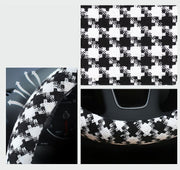 ハンドルカバー ステアリングカバー O型 D型 カーハンドル用 車用 車用品 内装 カーアクセサリー 通気性 滑り止め 凸凹 千鳥型 千鳥格子 かわいい シンプル お洒落
