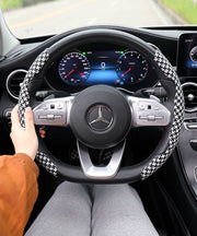 ハンドルカバー ステアリングカバー 車用 カー用品 千鳥格子風 簡単装着 滑り止め 防滑 内装パーツ 汎用 ノンスリップ 自動車用 おしゃれ