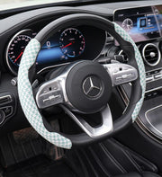 ハンドルカバー ステアリングカバー 車用 カー用品 千鳥格子風 簡単装着 滑り止め 防滑 内装パーツ 汎用 ノンスリップ 自動車用 おしゃれ