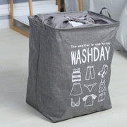 ランドリーバスケット 四角型 ランドリーボックス 75リットル 巾着 収納 大容量 折り畳み 衣類収納ケース ファスナー クリア窓付き 収納袋 洗濯カゴ 脱衣かご ランドリーバッグ 持ち手付き 収納グッズ 日用雑貨 折りたたみ 英字ロゴ おしゃれ