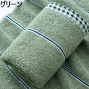 フェイスタオル ギンガムチェック ボーダー ライン バス用品 綿 やわらか ふんわり シンプル おしゃれ ブルー グリーン