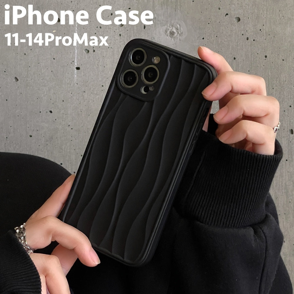 iPhoneケース スマホケース ソフトケース 背面保護 傷防止 汚れ防止 シンプル ウェーブ 波 立体 お洒落 iPhoneカバー スマホカバー スマートフォンケース ブラック 黒 アイフォンケース プチギフト 贈り物