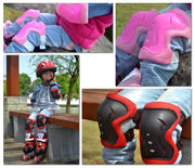 プロテクター 6点セット 肘当て 膝当て 手首 保護 キッズ 子供 メッシュ 自転車 スケートボード インラインスケート 手のひらカバー 膝パッド 肘パッド サポーター マジック テープ サイズ調節可 単色 便利 シンプル かっこいい 通気性 スポーツ 運動 赤 ピンク 青 灰