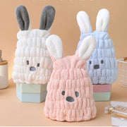 タオルキャップ ヘアドライタオル 子供用 キッズ ドライキャップ ヘアキャップ ウサギ 耳付き おしゃれ かわいい うさぎ 吸水 ふわふわ バス用品 プール 水泳 温泉 旅行 スイミング デイリー