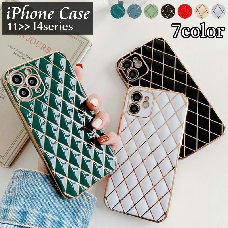 iPhoneケース アイフォンケース アイフォンカバー レディース キルティング風 ゴールドライン 大人可愛い スマホカバー 背面保護 傷防止 おしゃれ かわいい ゴージャス フェミニン エレガント レディース 女性 婦人 スマートフォンケース アイフォーン用